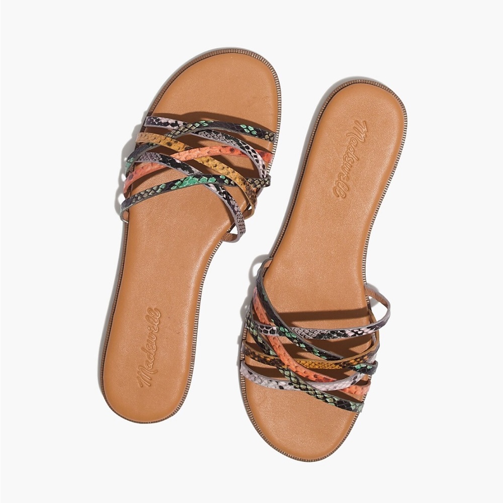 Madewell The Tracie Crisscross Slide Sandal in Snake Embossed Leather NWT